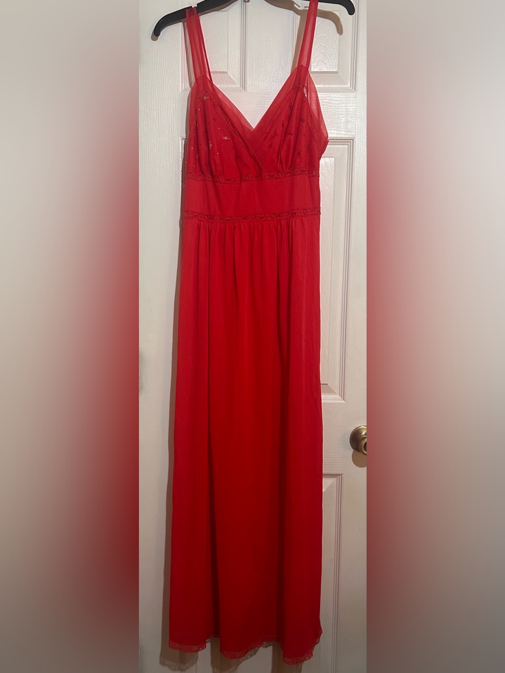 Vintage 1950s Rogers Red Nylon Tricot Maxi Nightgown Size 38